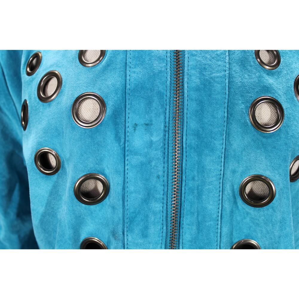 Vintage Victor Costa Turquoise Leather Jacket w/ Grommet size Medium - Picture 5 of 8